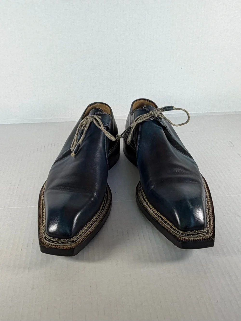 Bettanin & Venturi Handmade Men's Leather Derby Shoes in Deep Navy